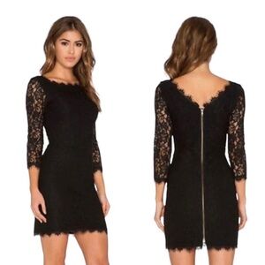 Diane Von Furstenberg Zarita Mini Dress Black Lace 3/4 Sleeve Size 2 Cocktail